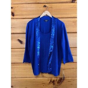 Womens Elemetz Sweater & Jacket In One Piece Cobalt Blue Sz 2X Sequins